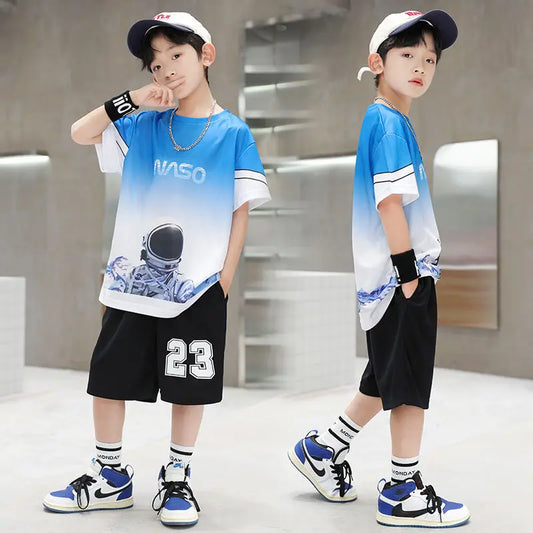 Summer Quick-dry Basketball Jersey Sports Short Sleeve Suits 5-14 Years Kids Fashion 2pcs T-shirts+Short Pants Clothes Boys Clothing - Boys Short - Boys Shirt