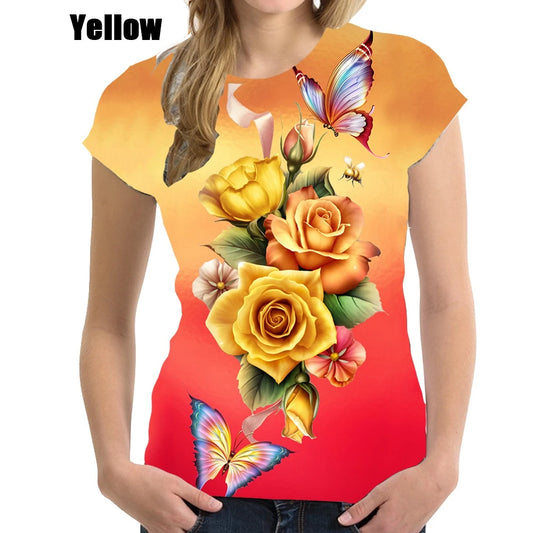 Fashion T-Shirt For Woman Beautiful Flower Ladies T-shirt Streetwear Hip-hop Harajuku Women's Clothing Tee Shirt 6xl Women Casual - Women Tops