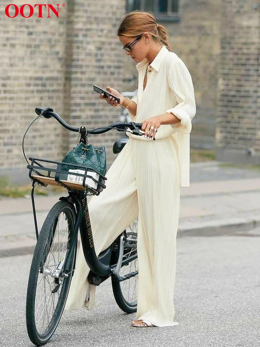 OOTN Khaki Pleated Wide Leg Pants Women Trousers Elegant Women Casual Palazzo Pants Elastic High Waist Ruched Oversized Pants Sports