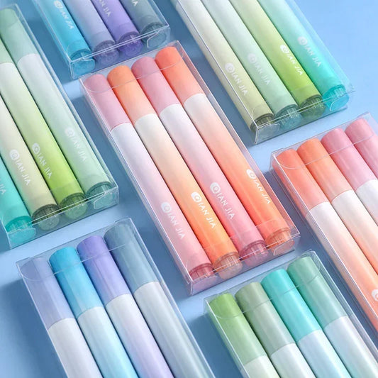 1/2/4PCS Highlighter Pen Oblique Head Gradient Color Marker Office Stationery for Writing Painting Line Drawing School Supplies