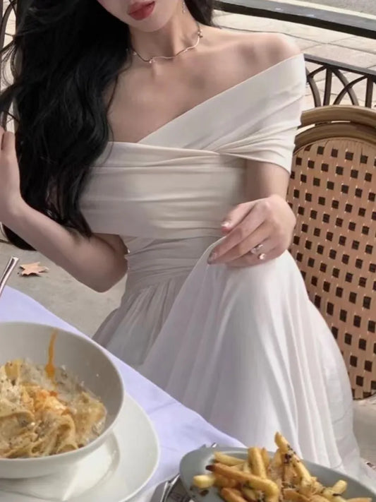 Elegant Fashion Woman White Dress Spring Summer Vintage A-line Party Long Vestidos Female Chic Birthday Robe New women casual - women prom