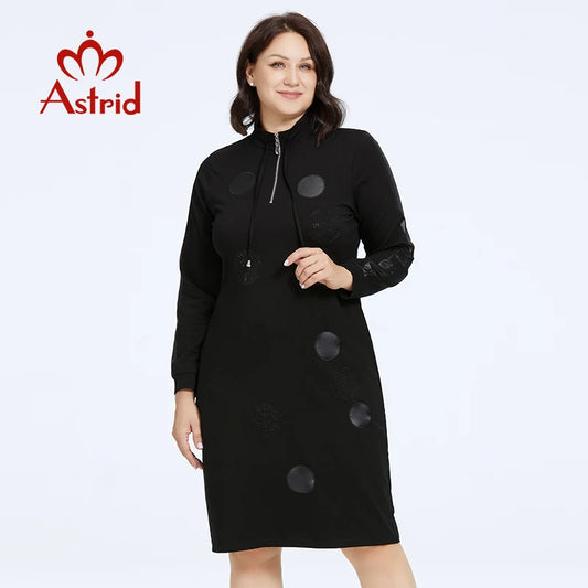 Astrid Women's Dresses Dress Fashion Diamonds Loose Ladies Midi Dresses Long Sleeve Office Female Women Plus Size Clothing - Women Work Dress