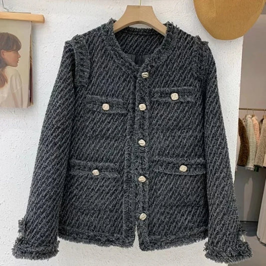 Cropped Tweed Coat Women Korean Fashion Long Sleeve Autumn Winter Jacket Plus Size Loose Single Breasted Warm Vintage Overcoat Women Coats - Women Jacket