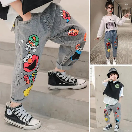Spring and Autumn New Funny Head Medium and Big Children's Regular Wear Spring Boys Jeans