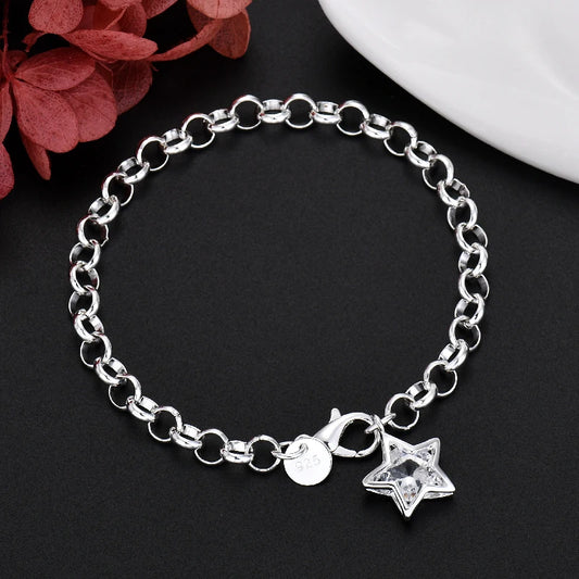 Classic 925 Sterling Silver Shining Crystal Star Fashion original designer party wedding women jewellery