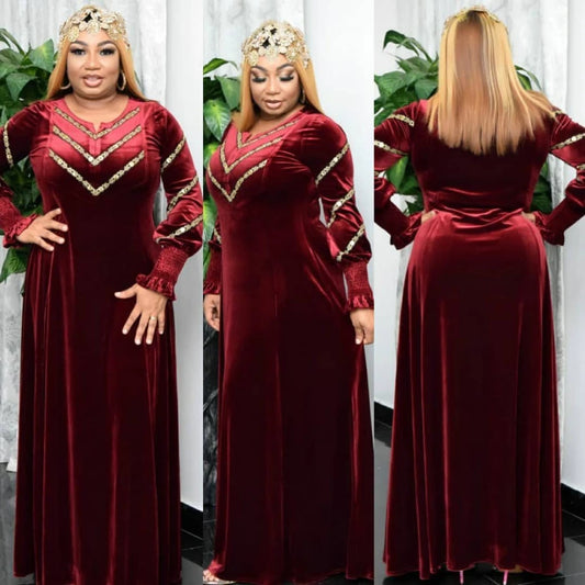 African National Dress Canary Heavy Iron Drill Bubble Bead Style Elastic Robe Women Dress For Work - Women Plus Size Clothing