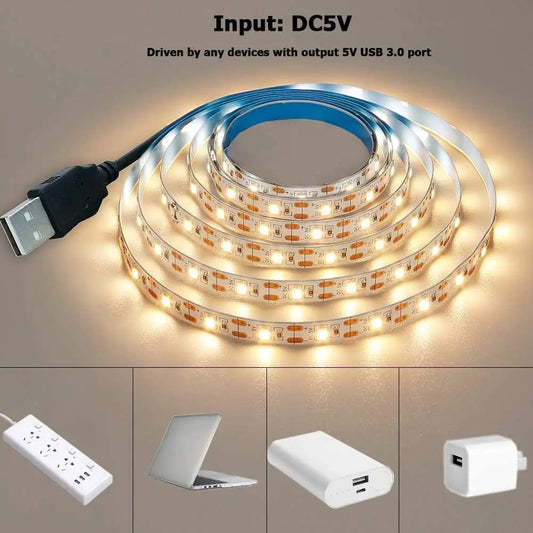 DC 5V USB LED Strips 2835 White Warm White LED Strip Light TV Background Lighting Tape Home Decor Lamp 1- 5m LED String Light - Home Improvement - Electronic Accessory