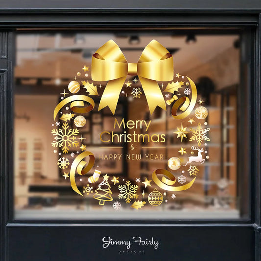 Golden Christmas Garland Window Stickers Christmas for Home Shopping Mall Showcase Glass Door Decals Snowflake Xmas Decoration - Smart Home - Home Improvement