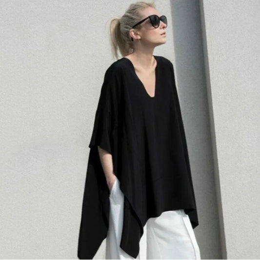 Plus-size Batwing Sleeves Elegant V-neck Shawl Shirt Woman 3/4 Sleeve Office Tunic Top Plus-size Dress 5XL Women Tops - Women Prom - Women Work Dress - Women Casual