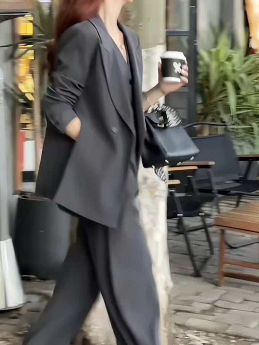 Korean Fashion Business Blazer 3 Pieces Set Elegant Casual Jackets Coat Sleeveless Vest and Pant Suit Female Clothes New women suiting