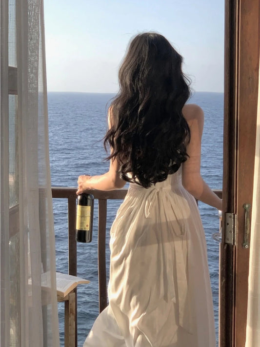 Summer Turtleneck Beach Party Midi Dress Elegant Sleeveless Lady Pure Color One Piece Dress Korea Women Casual - Women Dress For Work