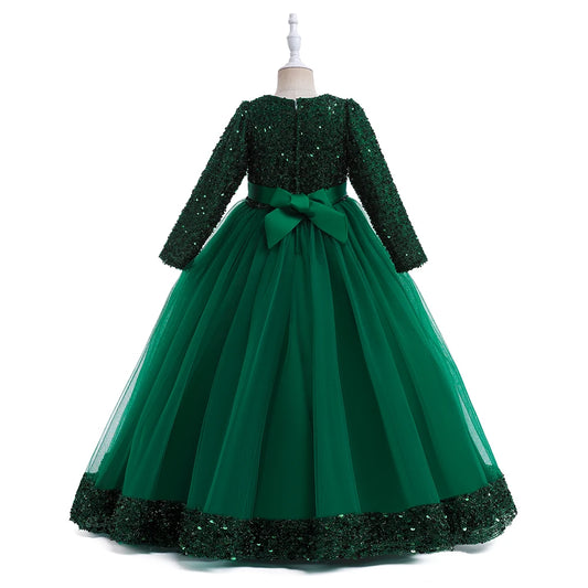 Sequin Christmas Kids Party Dresses For Girls Bride maid Costume Flower Long Sleeve Princess Dress Wedding Evening Gown women prom - women contemporary