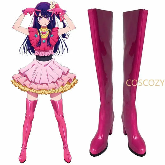 Ai Hoshino Cosplay Shoes Oshi No Ko Hoshino Ai Rose Pink Boots Pink PU Leather Boots Girls Shoes
