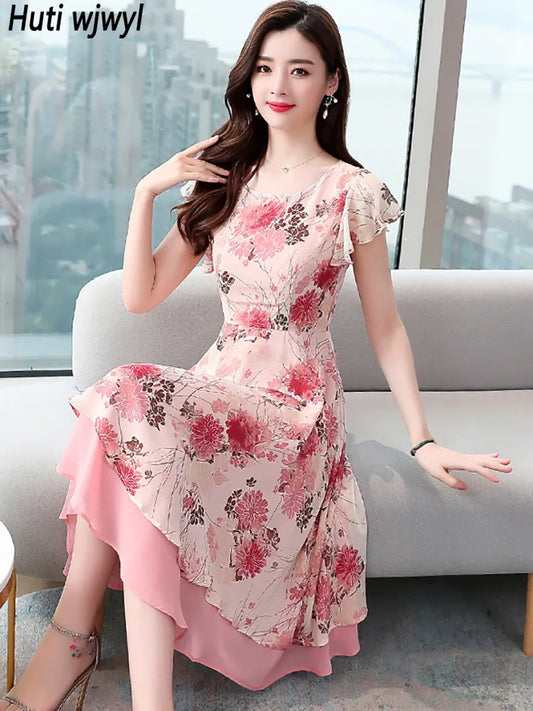 Pink Floral Ruffle Casual Boho Beach Kawaii Sundress Woman Chic Sexy Midi Dress Korean Elegant Bodycon Evening Vestido women prom