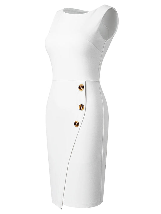 Nice-forever Summer Woman Elegant Round Neck Plain Work Dresses Business Office Vintage Pencil Dress B705 Women Casual - Women Tops - Women Dress For Work