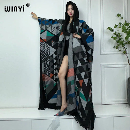 WINYI new Winter dress outfits Women high-quality Coat Loose Thick Warm Female kaftan Coats poncho dress Hooded mop coat Abaya Women Vests
