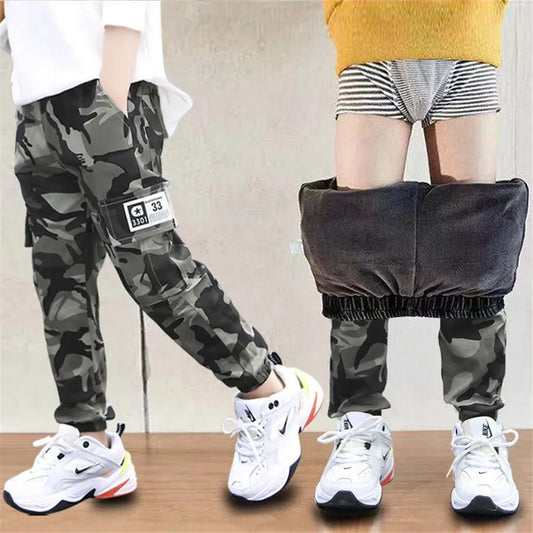 New Autumn Winter Thick Camouflage Kids Teenage Warm Elastic Waist Boys Jeans