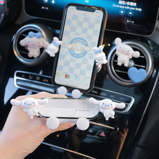 Kawaii Sanrio Cinnamoroll Car Phone Holder Anime Doll Car Air Outlet Mobile Navigation Gravity Support Bracket Gifts Cell Accessories