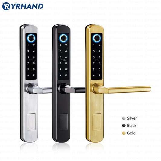 IP66 Gold Stainless steel Sliding Glass Smart Lock Tt lock App with Google Aleax Fingerprint Rfid Electronic Digital Lock Home Improvement - Smart Home - Bluetooth - Electronics Accessories