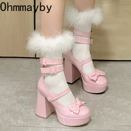 Platform Mary Janes Women Fashion Shallow Japanese Style Women's Girls High Heel Lolita for Woman Girls Shoes