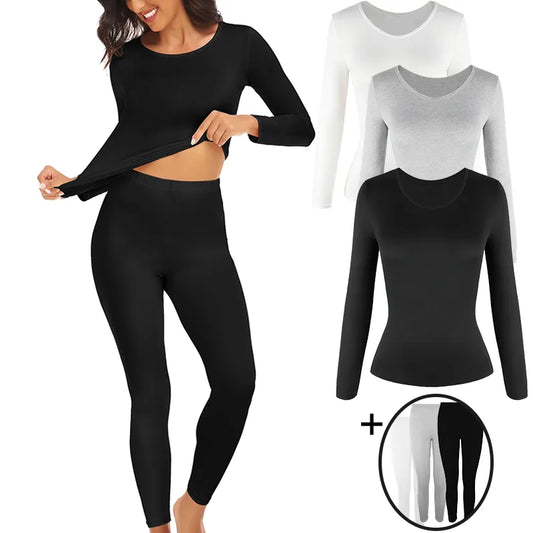 Thermal Underwear Set for Woman Long Johns Base Layer Fleece Lined Soft Top Bottom 2 Pieces Set Women Sleep