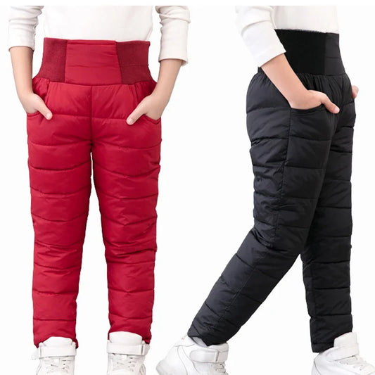 Casual Girl Boy Winter Pants Cotton Padded Thick Warm Trousers Waterproof Ski Pants 10 Years Elastic High Waisted Boys Clothing - Boys Short - Boys Shirt