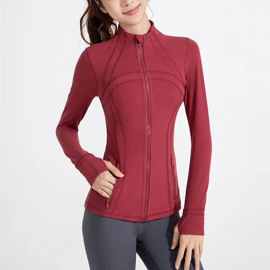 Stand-Up Collar Yoga Clothing Jacket With Pocket Woman Long-Sleeved Top Zipper Outdoor Fitness Running Sports Coat Women Tops - Women Casual - Women Prom