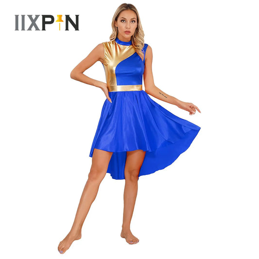 Lyrical Dance Dress Metallic Color Block Sleeveless Dresses Liturgical Modern Dance Performance Costume Women Contemporary - Women Prom