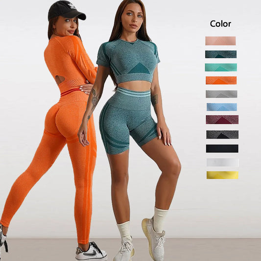 2Pcs Sport Set Women's Fitness Yoga Set High Waist Seamless Sports Shorts Crop Top Gym Sets Woman Outfits Tracksuit Girls Shorts & Leggings