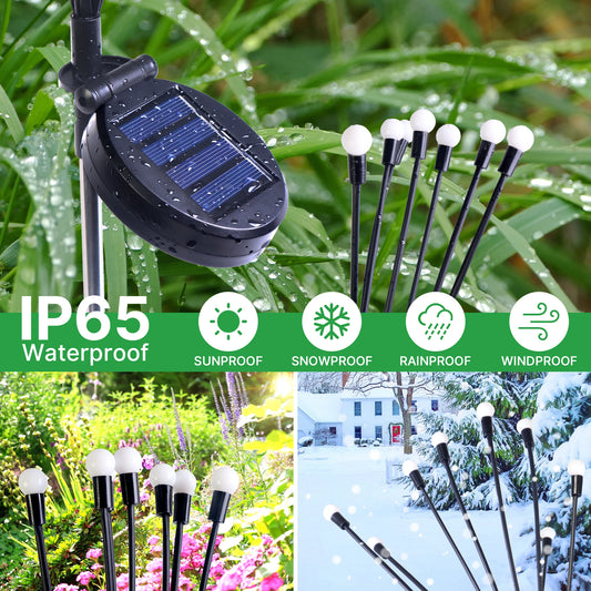 2Pcs 8LEDs Warm Solar Outdoor Garden Lights Powered Firefly Lights Waterproof Starburst Lawn Lamp for Path New Year Decoration - Patio Lawn
