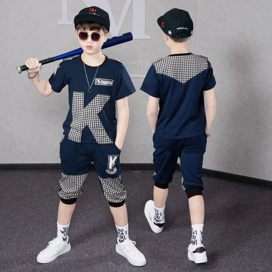 Summer Baby Boys Clothes Sets Short Sleeve T-shirt Pants Outfits New Children Clothing Suit Fashion Patchwork Kids Costume Boy shorts