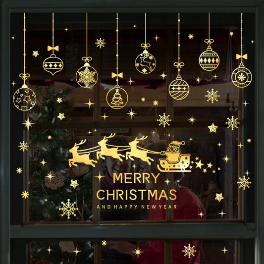 Golden Christmas Garland Window Stickers Christmas for Home Shopping Mall Showcase Glass Door Decals Snowflake Xmas Decoration - Smart Home - Home Improvement