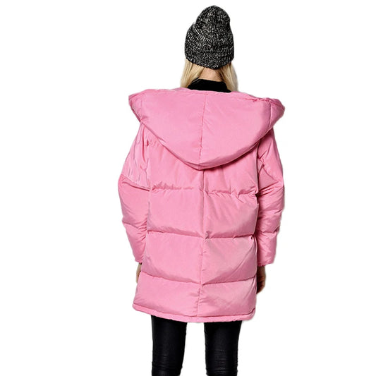 FTLZZ Winter Women Jackets 90% White Duck Down Parkas Loose Hooded Coats Medium Long Warm Casual Pink Snow Outwear Women Jackets & Vests
