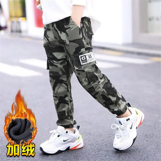 New Autumn Winter Thick Camouflage Kids Teenage Warm Elastic Waist Boys Jeans