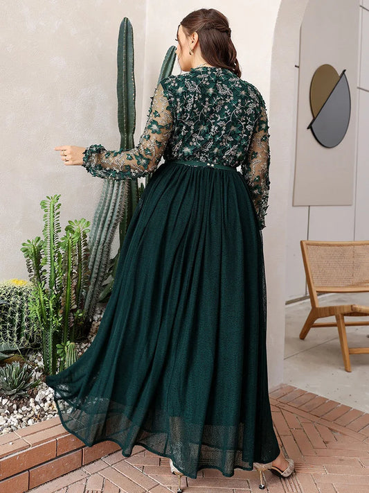 Maxi Dresses New Spring Autumn Formal Luxury Chic Elegant Long Sleeve Print Wedding Evening Party Women Plus Size Clothing