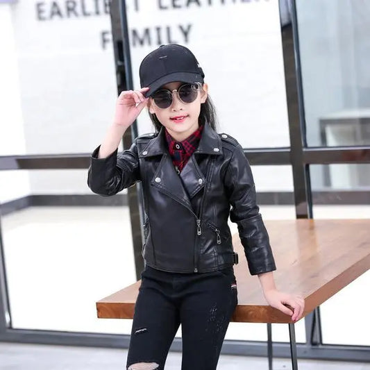 Children Black Pu Jackets Kids Baby Leather Jacket Spring Autumn Cool Children Clothes Overcoats 3-14T Boy Jacket - Girl Jacket
