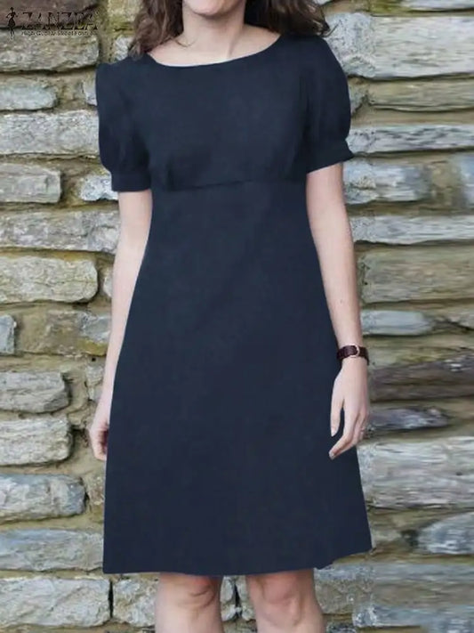 Elegant Women Short Sleeve Solid Work Sundress 2023 ZANZEA Fashion Office Party Knee-length Dress Casual Holiday Vestido Kaftan