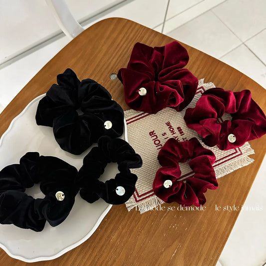 Woman Elegant Velvet Elastics Hair Band Small Golden Tablet Solid Color Scrunchies Hair Ties Ponytail Holder Hair girl accessory