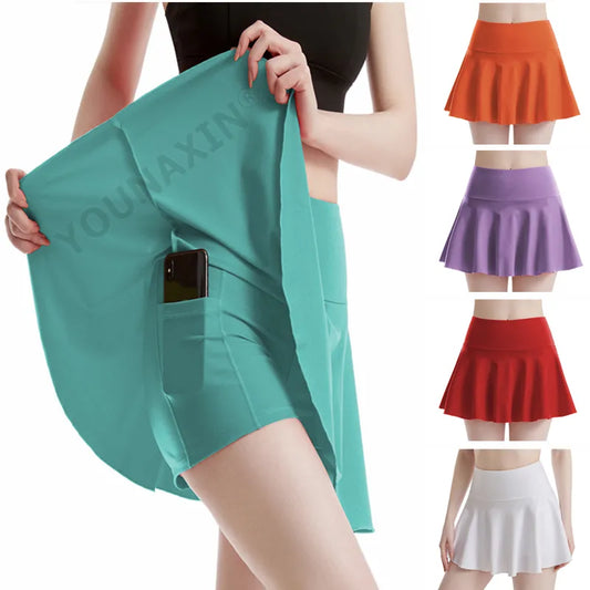 Women's Tennis Culottes High Waist Pocket Fitness Training Athletic Running Yoga Sports Shorts Lining Girl Anti-emptied girl skort