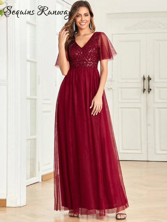 Sexy backless sequin maxi summer dress woman elegant mesh birthday party dress long wedding evening dresses women prom - women casual - women contemporary