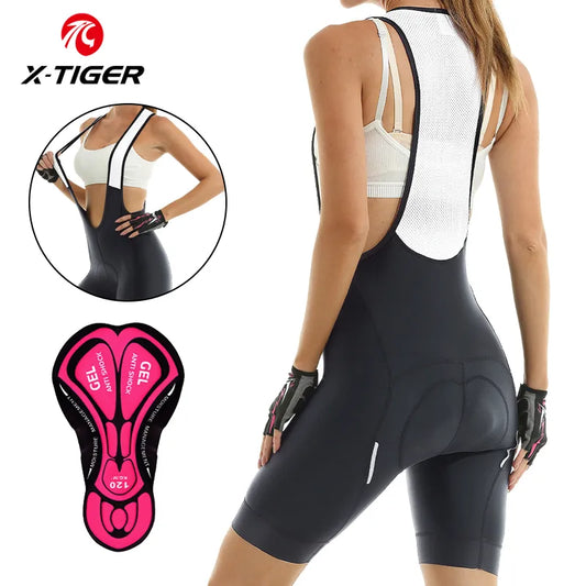 X-Tiger Woman Cycling Bib Shorts Coolmax 5D Gel Padded Mountain Bike Pants Superelastic Shockproof MTB Road Bicycle women short