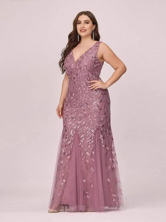 Sleeveless Cocktail Dress V Neck Back Mermaid Party Gowns Tulle Sequins Full estidoes Women Plus Size Clothing - Women Prom