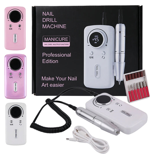 Professional Rechargeable Electric Nail Drill Machine Portable Cordless Nail File For Acrylic Gel Nails Remove - Beauty - Electronics Accessory