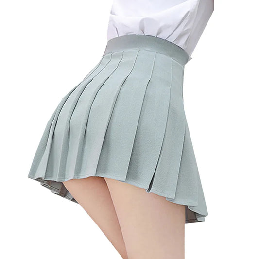 Without Women's Pleated Skirt Elastic High Waist Female Mini Skirts No Lining Ladies Short Skirts Sexy A-line girl skirt