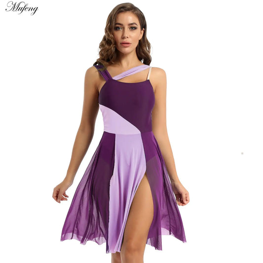 Ballet Lyrical Dress Color Block Sleeveless Modern Contemporary Leotard Lyrical Dress Performance Competition Costumes women contemporary - women tops - women prom - women casual