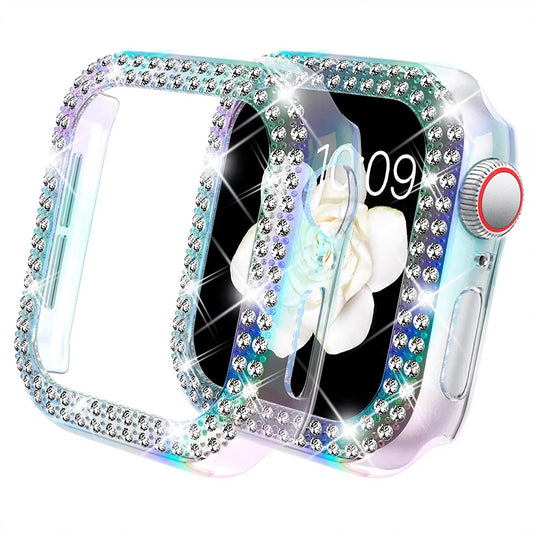 Diamond Case For Apple 9 8 7 40mm 44mm 41mm 45mm Series 6 se 38/42mm Crystal Covers Protective Accessories women watch