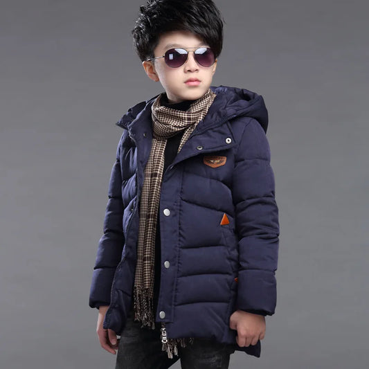 Big Size Teenager Thick Warm Winter Color Heavy Long Style Hooded Outerwear For Boy Children Windbreaker Boy Jacket - Girl Jacket