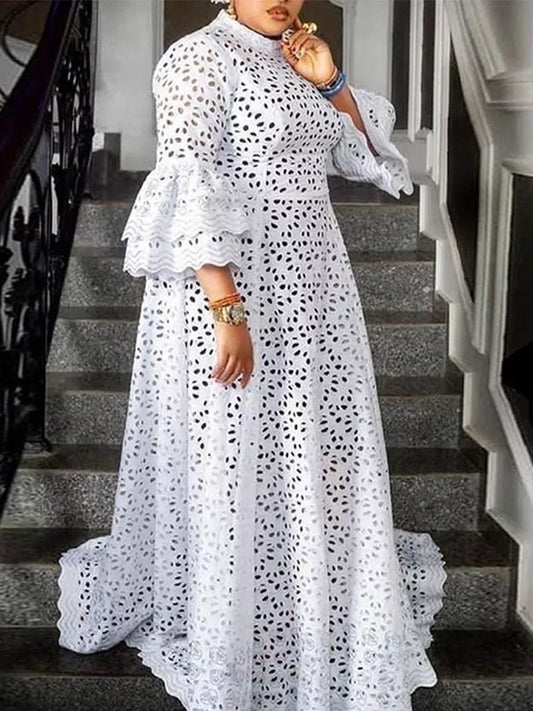 White Long Dresses Woman Lace Floral Hollow Out Half Sleeve Elegant Female Big Size Boho Maxi Dress Party Birthday Outfits women prom - women contemporary