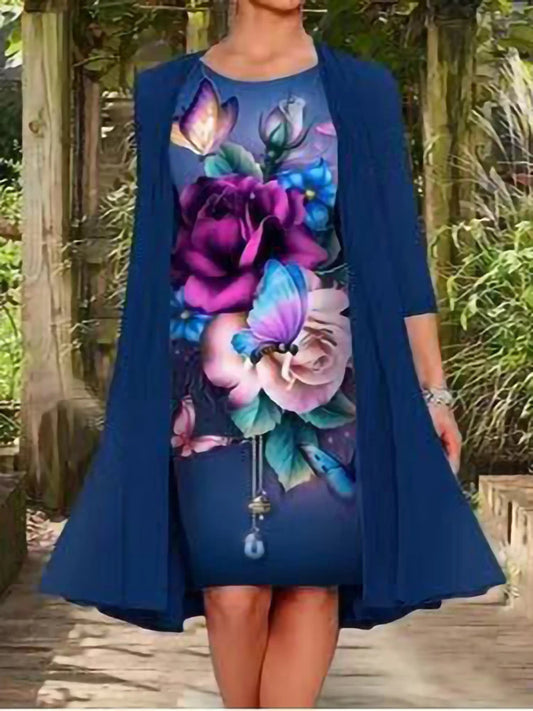 Maxi Dress for Women Print Vintage Fake Two Piece Cardigan Dress Elegant Y2k Ladies 2023 Spring Summer Harajuku Casual Dresses