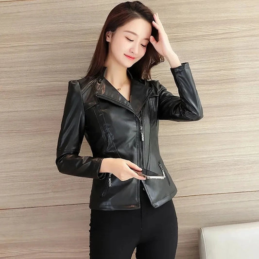 Women Jackets Spring Autumn New Faux Leather Jacket Womens Casual Slim Waterproof Windproof Basic Coats Short Women Coats & Vests